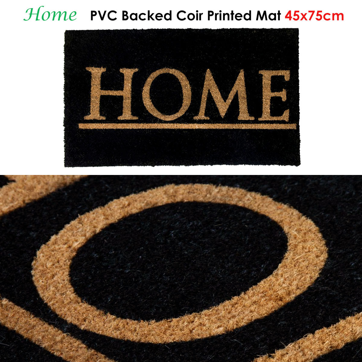 J Elliot Home Coir Printed Door Mat 45x75cm - Textured "Home" Design