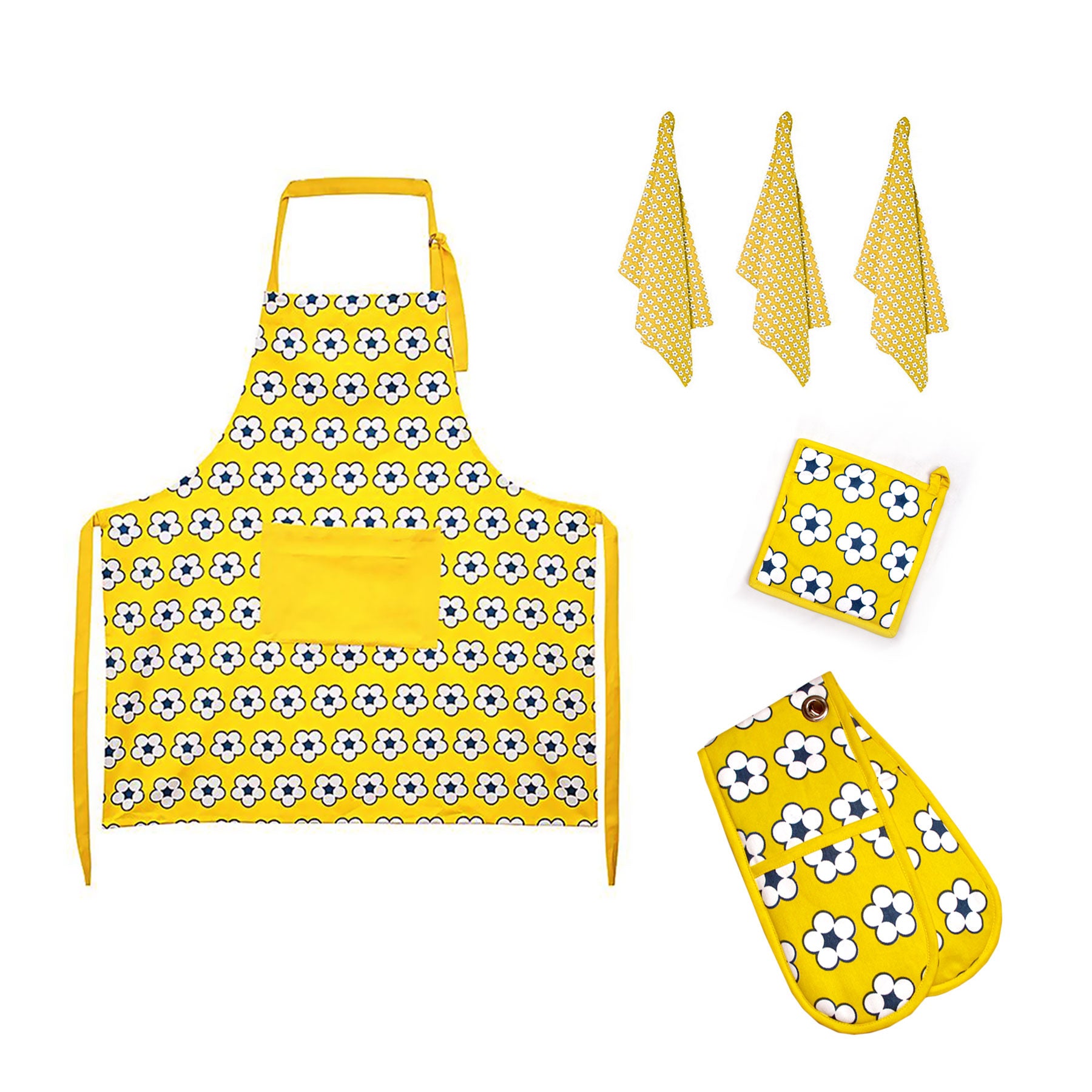 IDC Homewares 6 Pce Cotton Kitchen Set Yellow - Floral Print, 100% Cotton - SuperSaverAU - view 1
