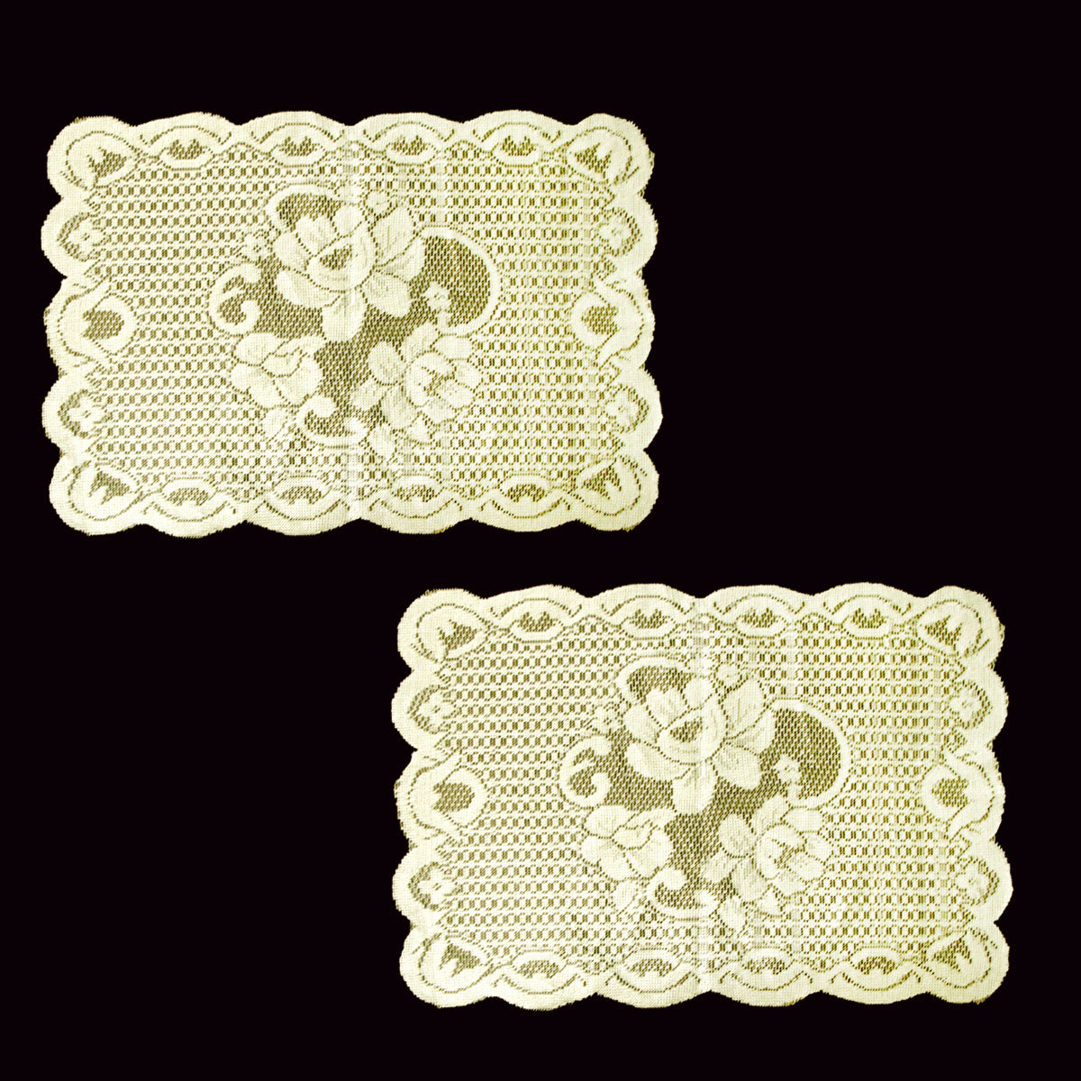 Floral Cream Lace Table Doilies Set of 2, 30 x 45 cm, Polyester, Machine Washable - SuperSaverAU - view 1