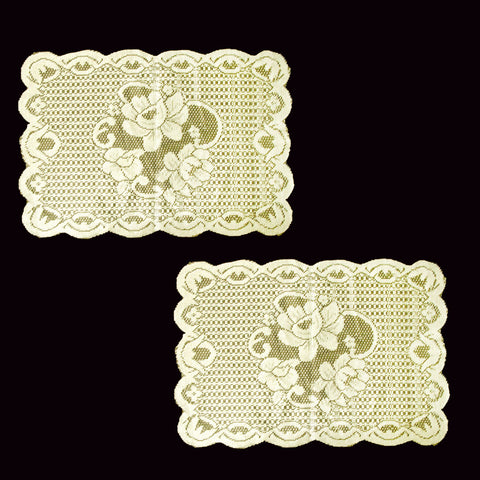 Floral Cream Lace Table Doilies Set of 2, 30 x 45 cm, Polyester, Machine Washable - SuperSaverAU - view 1