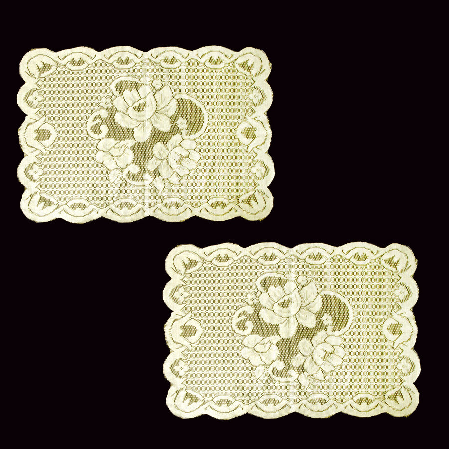 Floral Cream Lace Table Doilies Set of 2, 30 x 45 cm, Polyester, Machine Washable - SuperSaverAU - view 1