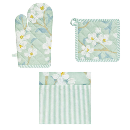 Renee Set of 3 Cotton Cover Kitchen Textile, Floral Print, Mint Green, 60x80cm