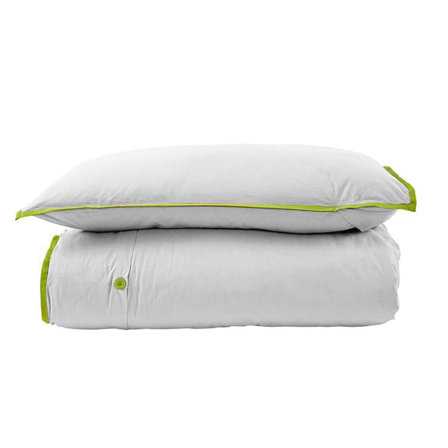 260TC 100% Cotton Quilt Cover Set Single White Green - Soft Touch, Lightweight - SuperSaverAU - view 1