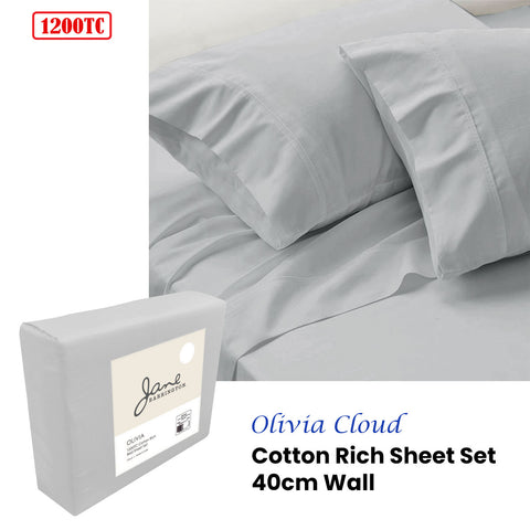 Jane Barrington 1200TC Cotton Rich Sheet Set 40cm Wall Cloud Silver Queen - SuperSaverAU - view 1