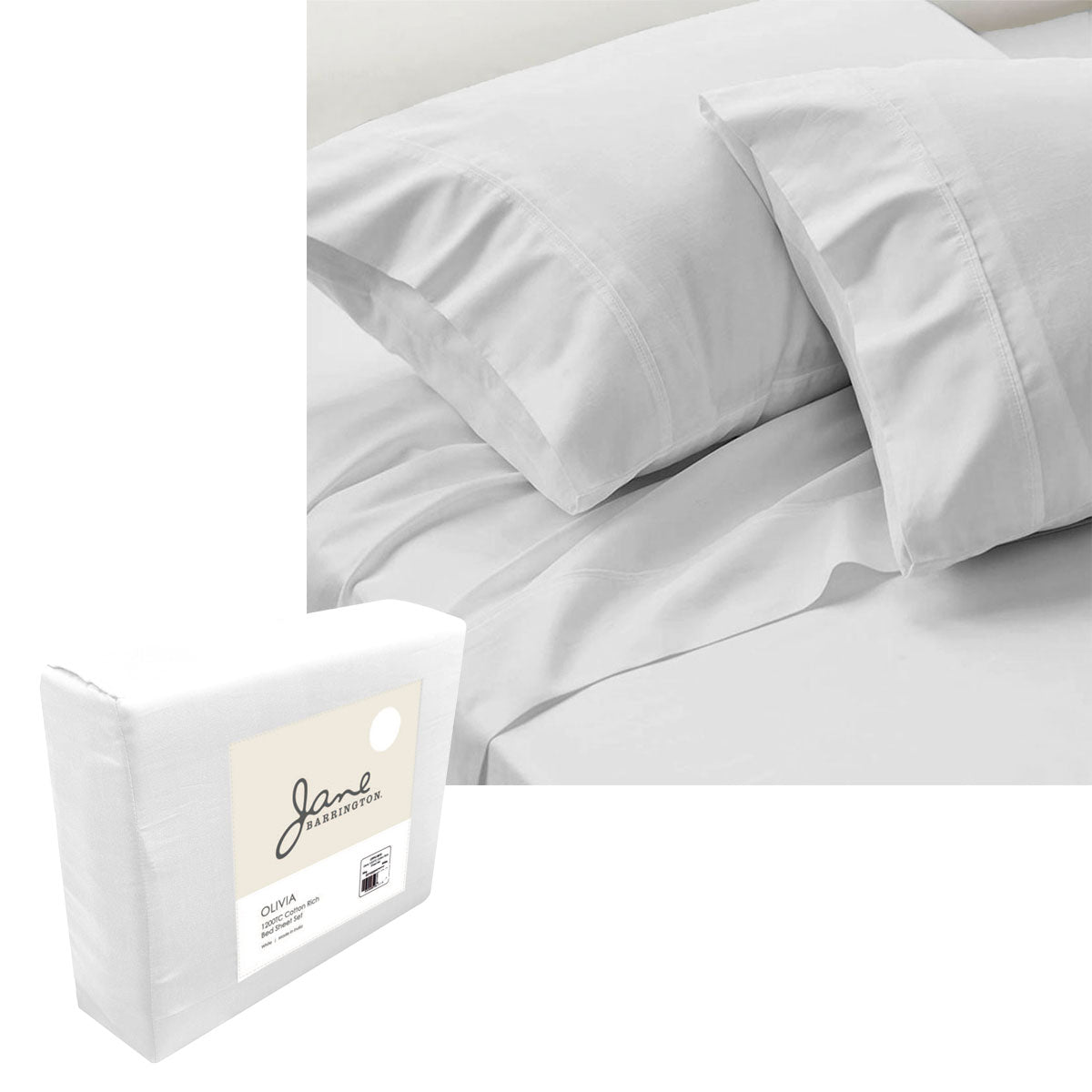 Jane Barrington 1200TC Cotton Rich Sheet Set King 40cm Wall White