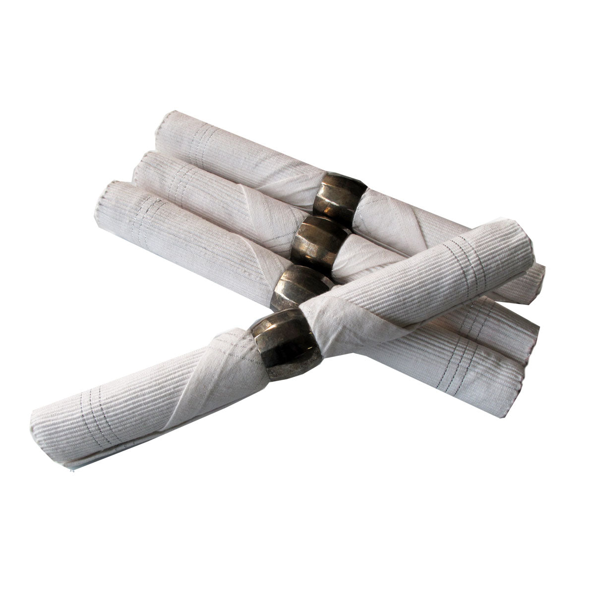 Maria Cotton Placemats Set of 4 with Napkins & Napkin Rings, White, Metallic Print