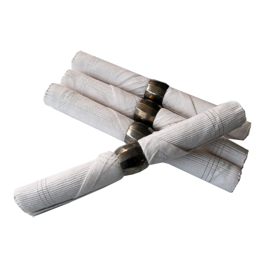 Maria Cotton Placemats Set of 4 with Napkins & Napkin Rings, White, Metallic Print - SuperSaverAU - view 1