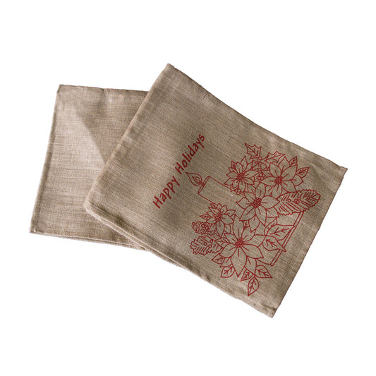 Happy Holidays Christmas Jute Woven Taupe Table Runner 33 x 180cm