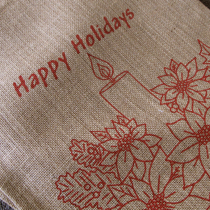 Happy Holidays Christmas Jute Woven Taupe Table Runner 33 x 180cm