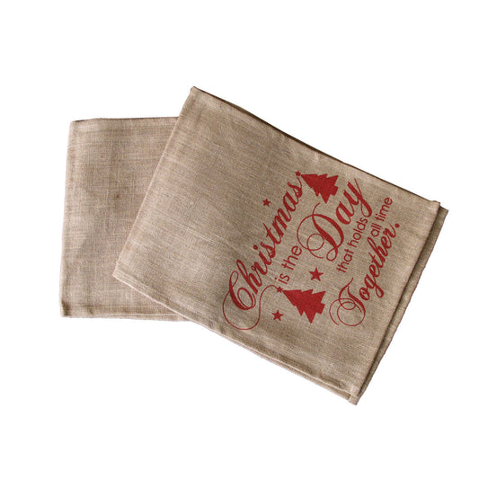 Christmas Jute Woven Taupe Table Runner 33 x 180cm - Holiday Decor