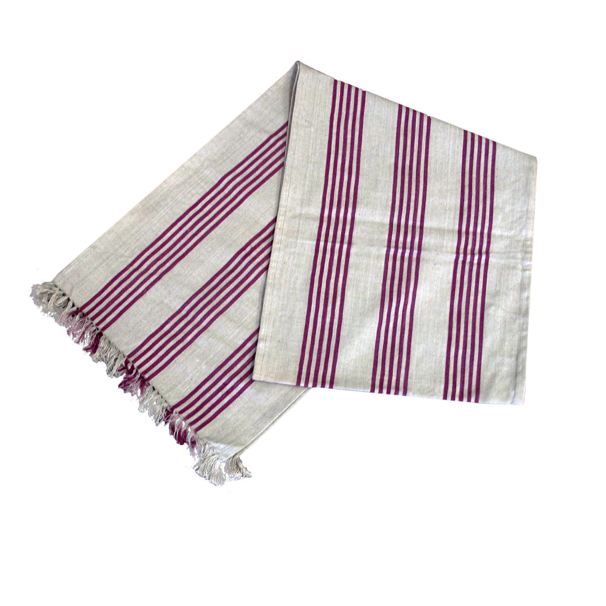 Mason Grey Purple Fringe Cotton Table Runner 33 x 180 cm - Stripes Design - SuperSaverAU - view 1