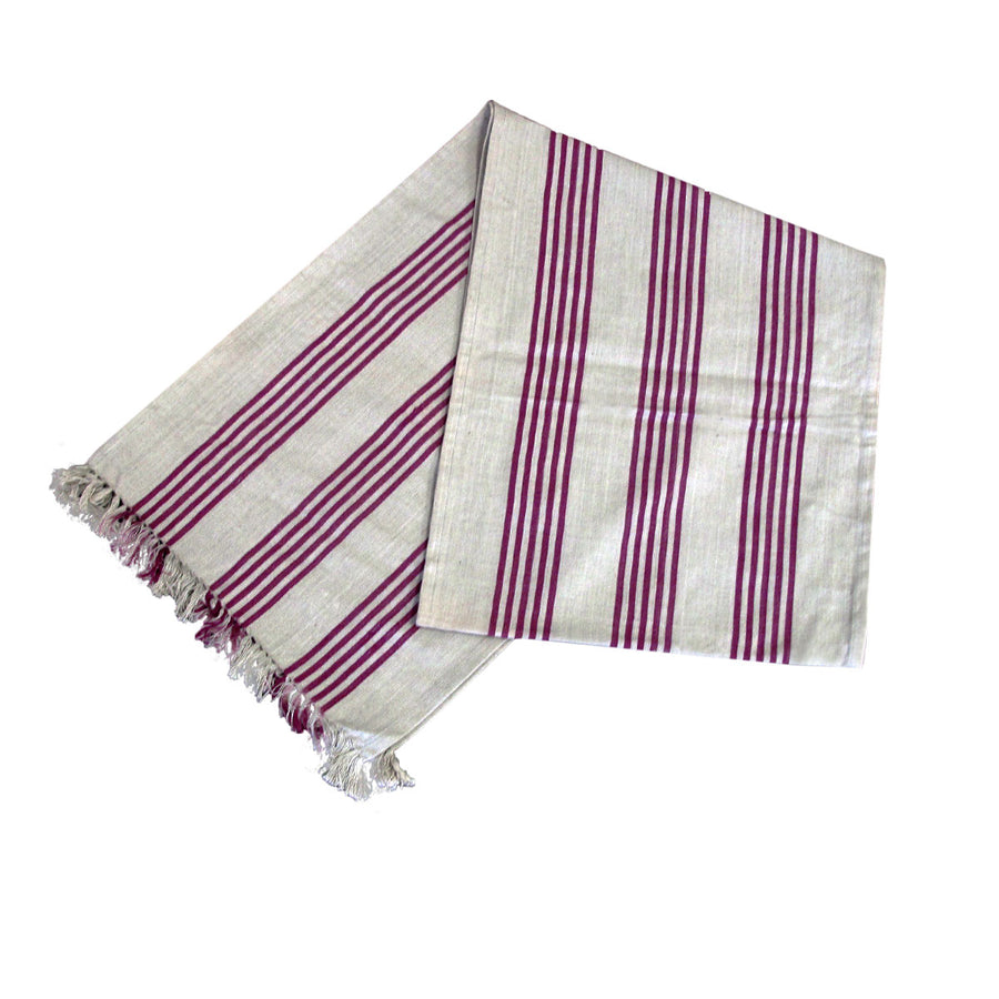Mason Grey Purple Fringe Cotton Table Runner 33 x 180 cm - Stripes Design - SuperSaverAU - view 1