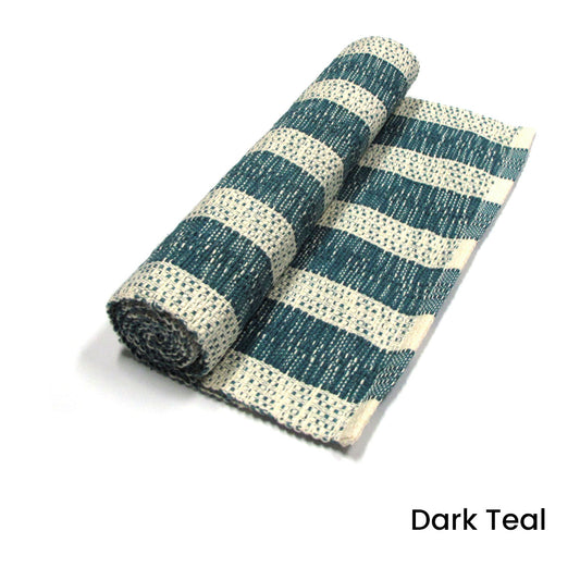 Noah Stripe Cotton Ribbed Table Runner 33 x 150 cm - Dark Teal, Machine Washable