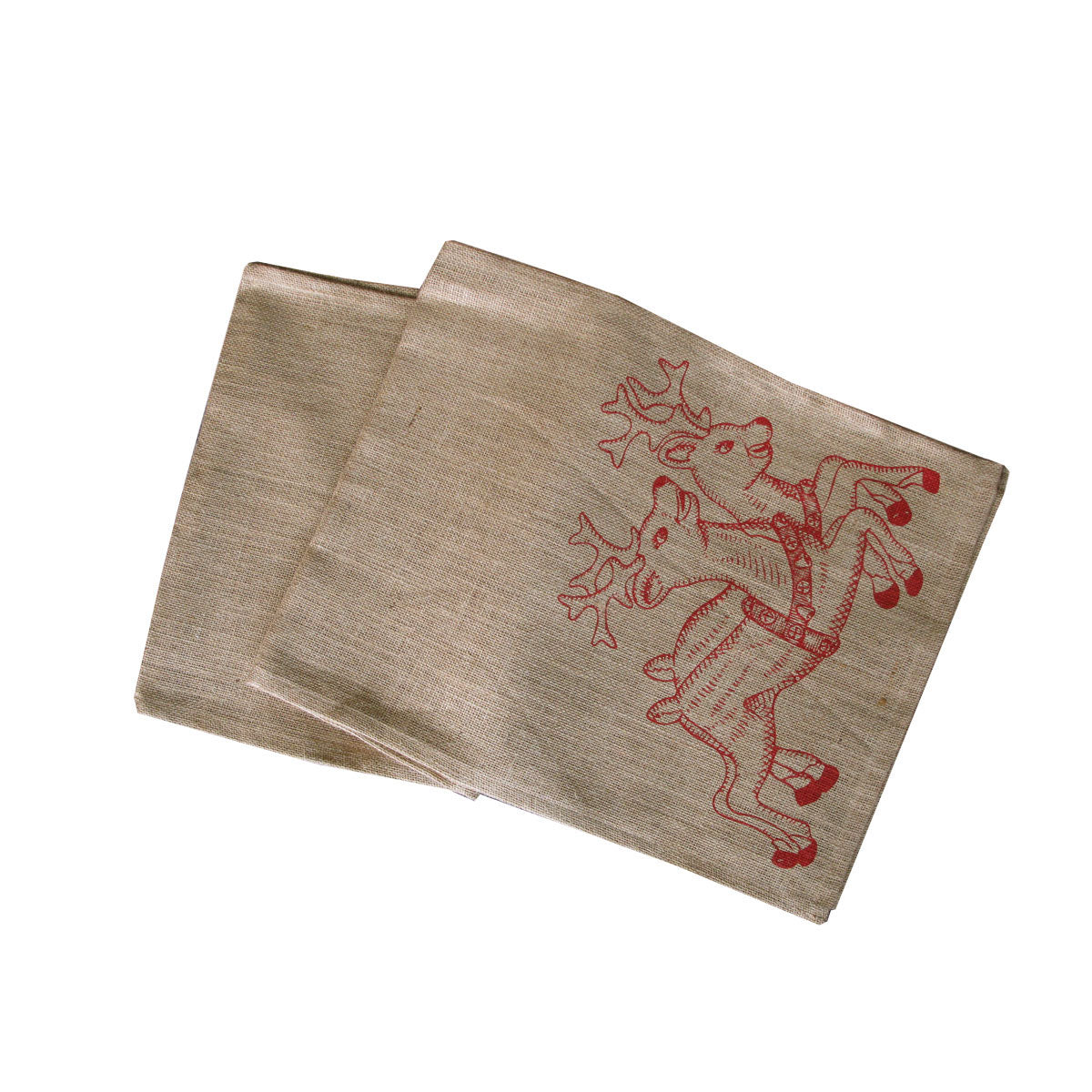 Christmas Jute Woven Taupe Table Runner 33 x 180cm - Reindeers Design