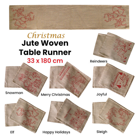 Christmas Jute Woven Taupe Table Runner 33 x 180cm - Holiday Decor