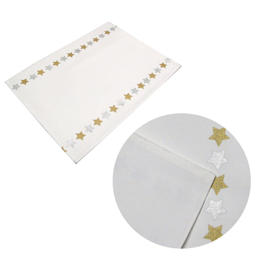 Silver Gold Stars Cotton Table Runner 33 x 180 cm - Metallic Print Design - SuperSaverAU - view 1