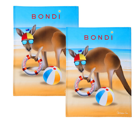 IDC Homewares Set of 2 Christopher Vine Design Tea Towels 50 x 70 cm Bondi Beach - SuperSaverAU - view 1