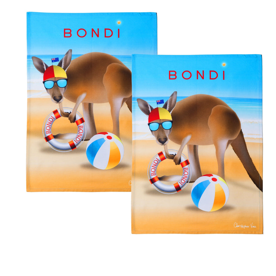 IDC Homewares Set of 2 Christopher Vine Design Tea Towels 50 x 70 cm Bondi Beach - SuperSaverAU - view 1