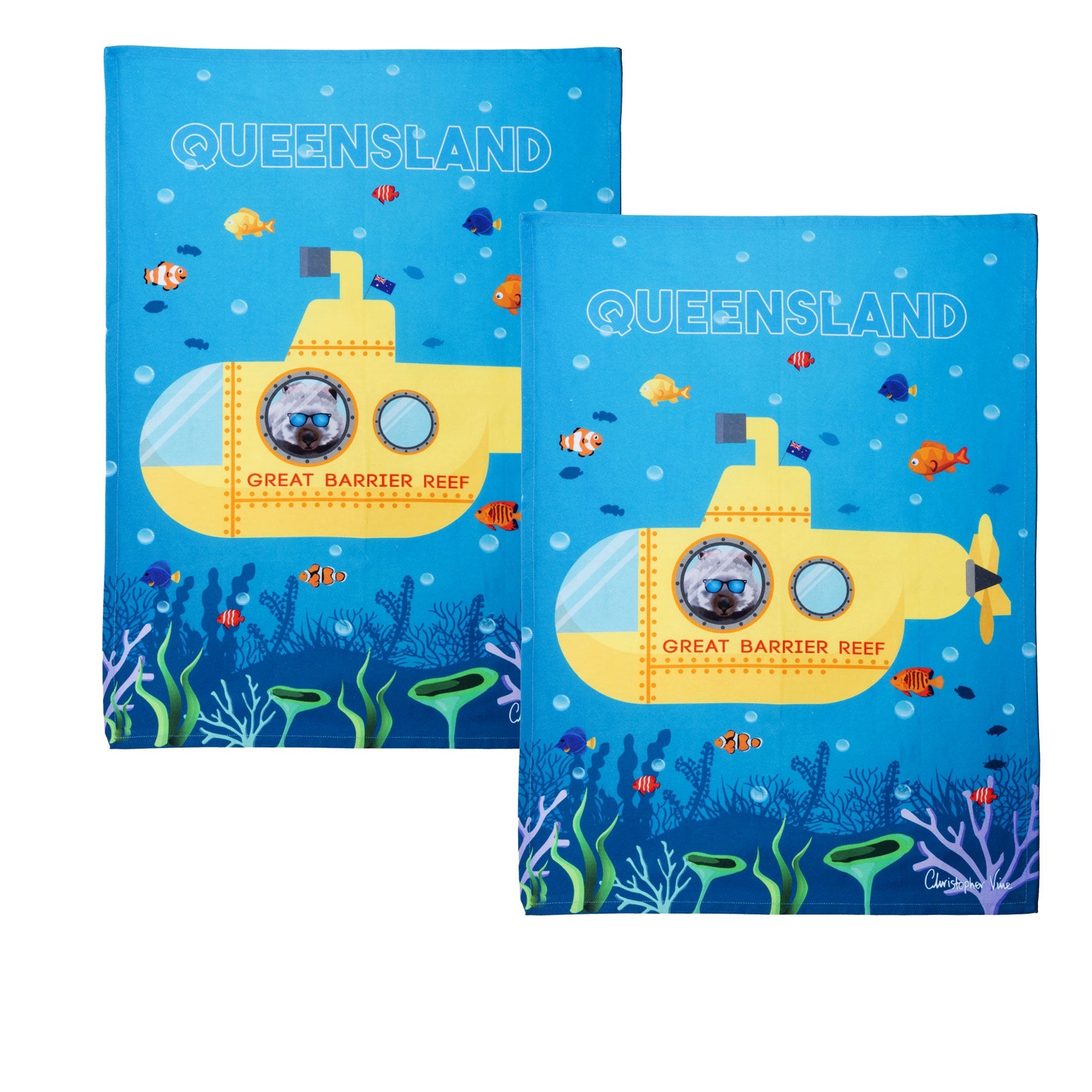 IDC Homewares Set of 2 Christopher Vine Design 100% Cotton Tea Towels 50 x 70 cm - SuperSaverAU - view 1