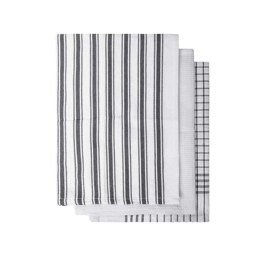 IDC Homewares Set of 3 Gardenia Cotton Tea Towels Charcoal 50 x 70 cm