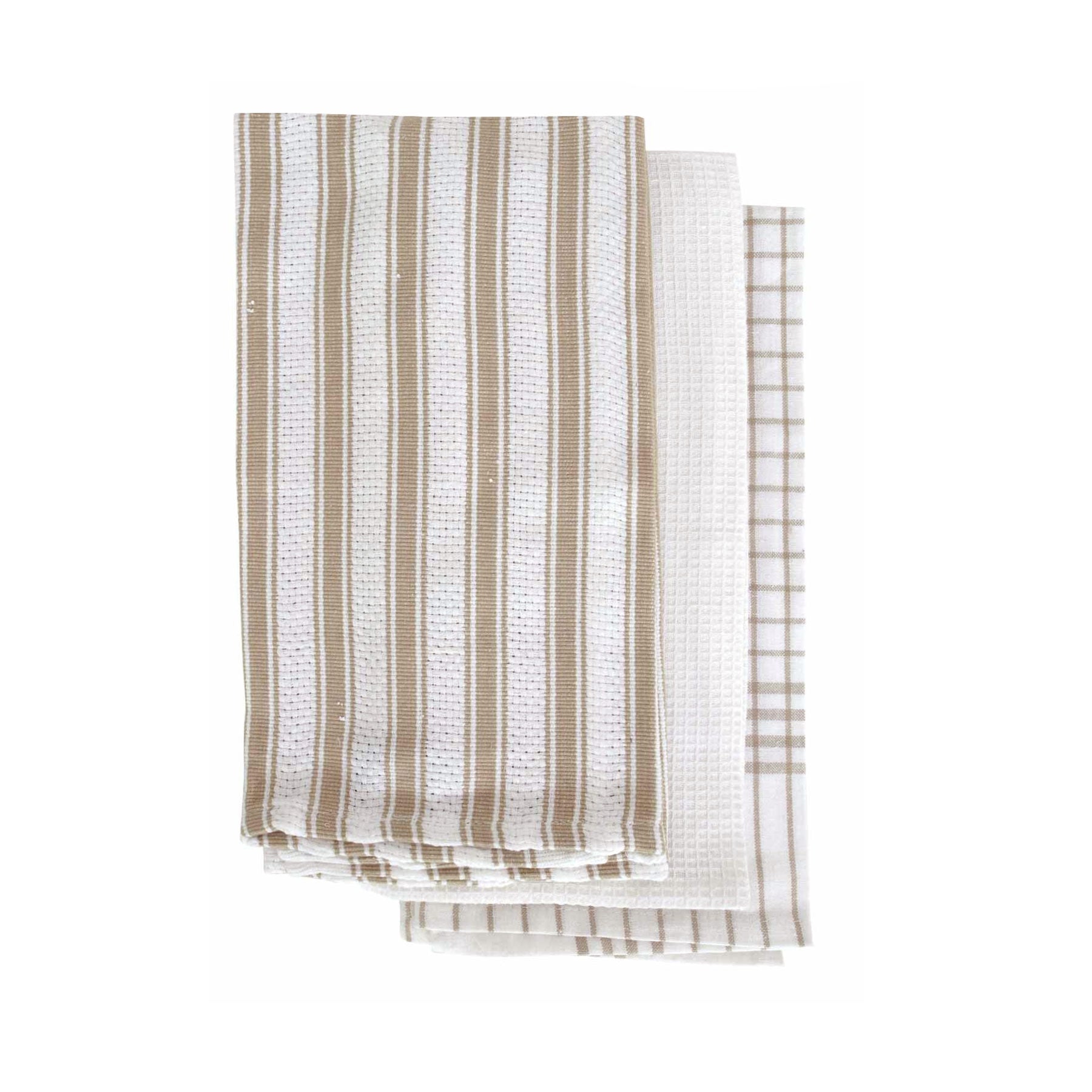 IDC Homewares Set of 3 Gardenia Cotton Tea Towels Taupe 50 x 70 cm - SuperSaverAU - view 1