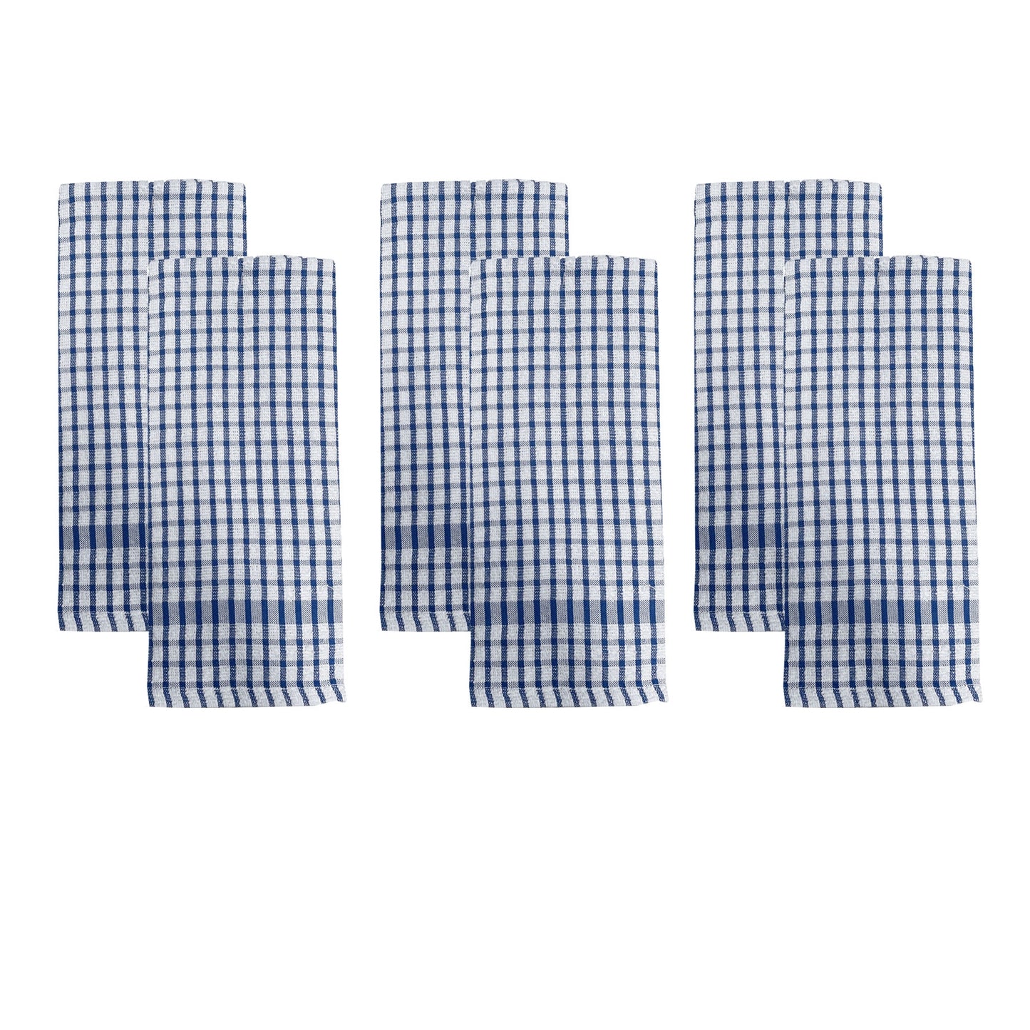 J.Elliot Set of 6 Checkered 100% Cotton Terry Tea Towels 45 x 65 cm - Blue