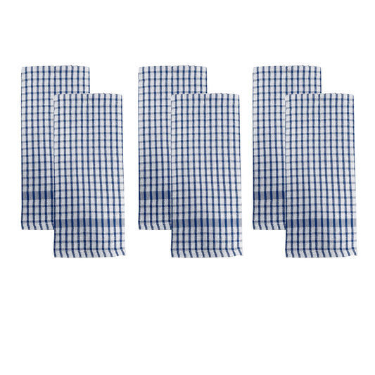 J.Elliot Set of 6 Checkered 100% Cotton Terry Tea Towels 45 x 65 cm - Blue