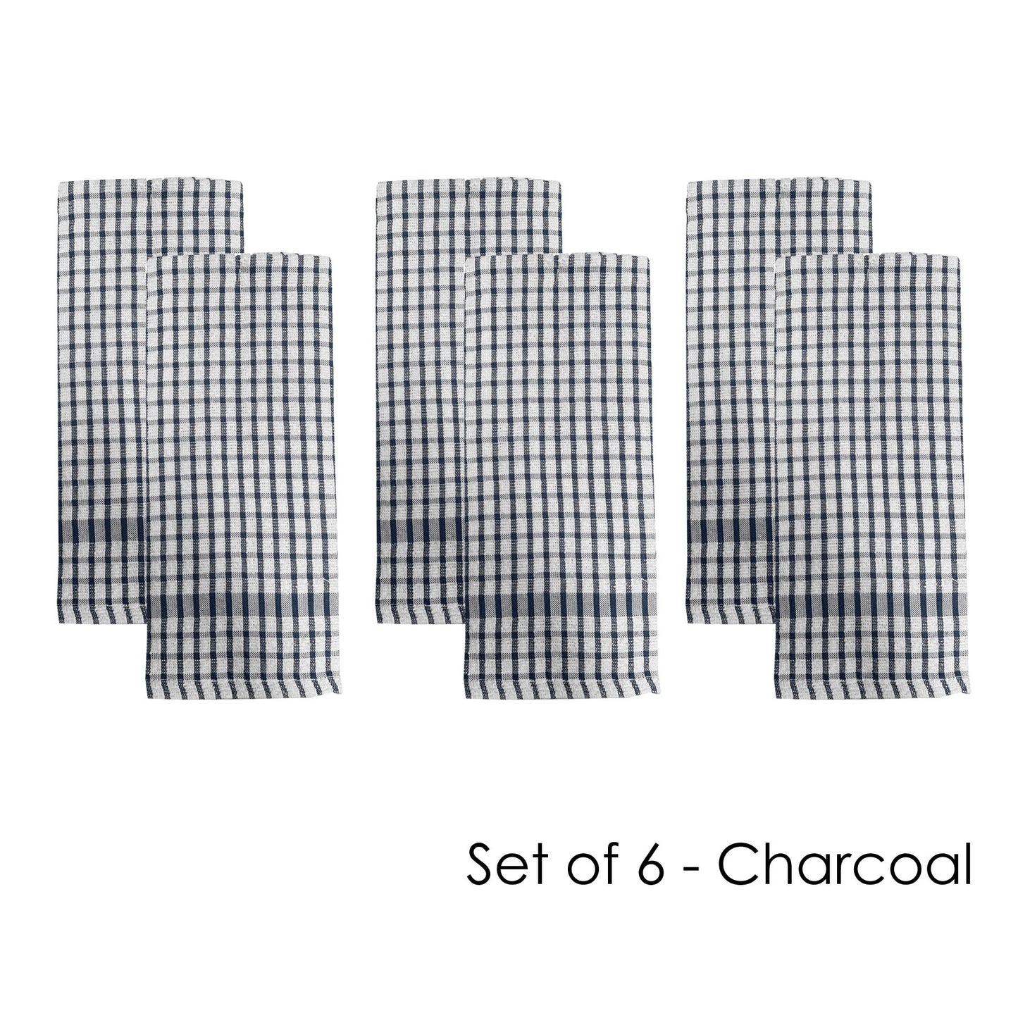 J.elliot Set of 6 Checkered 100% Cotton Terry Tea Towels 45 x 65 cm - Charcoal