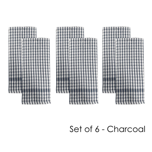 J.elliot Set of 6 Checkered 100% Cotton Terry Tea Towels 45 x 65 cm - Charcoal