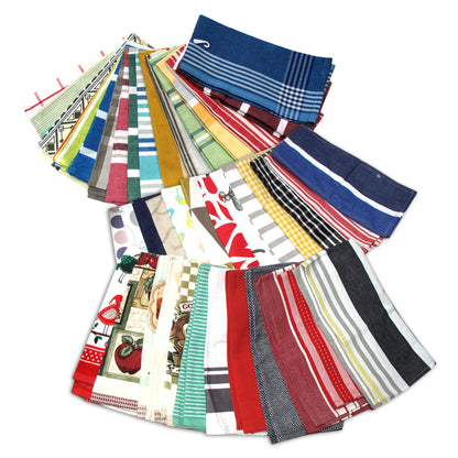 Random Pick Set of 6 100% Cotton Pattern Tea Towels - 50 x 70 cm, Various Designs