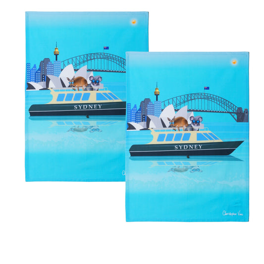 IDC Homewares Set of 2 Christopher Vine Design 100% Cotton Tea Towels 50 x 70 cm