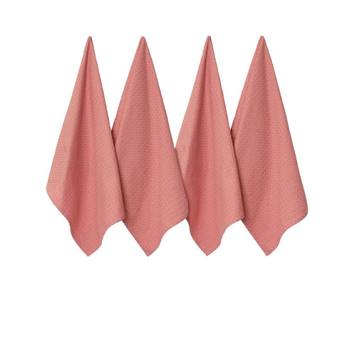 J Elliot Home Waffle Set of 4 Cotton Tea Towels 50 x 70 cm - Clay Pink - SuperSaverAU - view 1