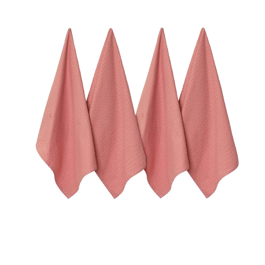 J Elliot Home Waffle Set of 4 Cotton Tea Towels 50 x 70 cm - Clay Pink - SuperSaverAU - view 1
