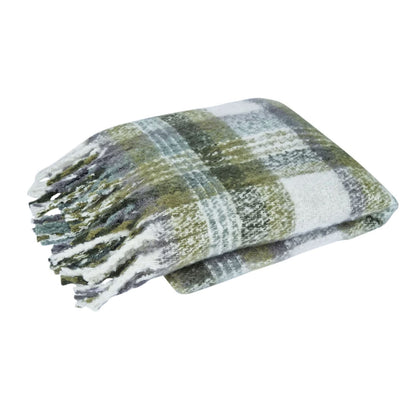 J Elliot Home Aiden Faux Mohair Throw Rug with Fringe 130 x 160cm - Olive Multi