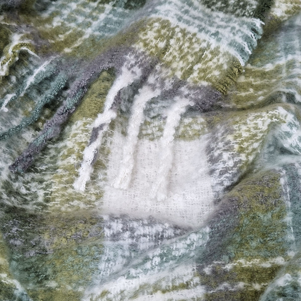 J Elliot Home Aiden Faux Mohair Throw Rug with Fringe 130 x 160cm - Olive Multi