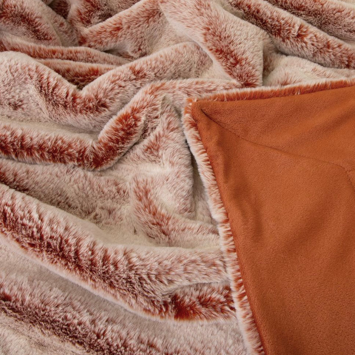 J Elliot Home Faux Fur Throw Rug 130 x 160cm - Terracotta, Soft & Cozy - SuperSaverAU - view 2