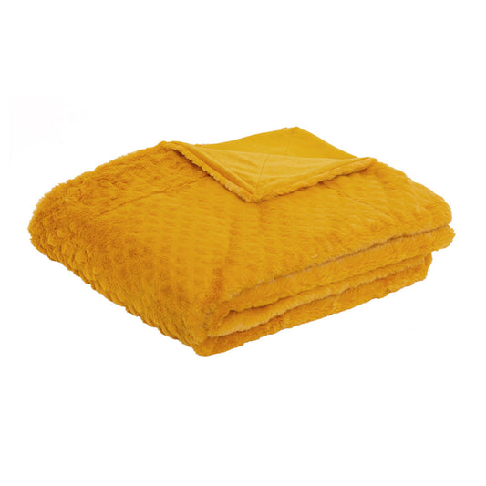 J Elliot Home Azariah Plush Throw 130x160cm - Faux Fur, Mustard