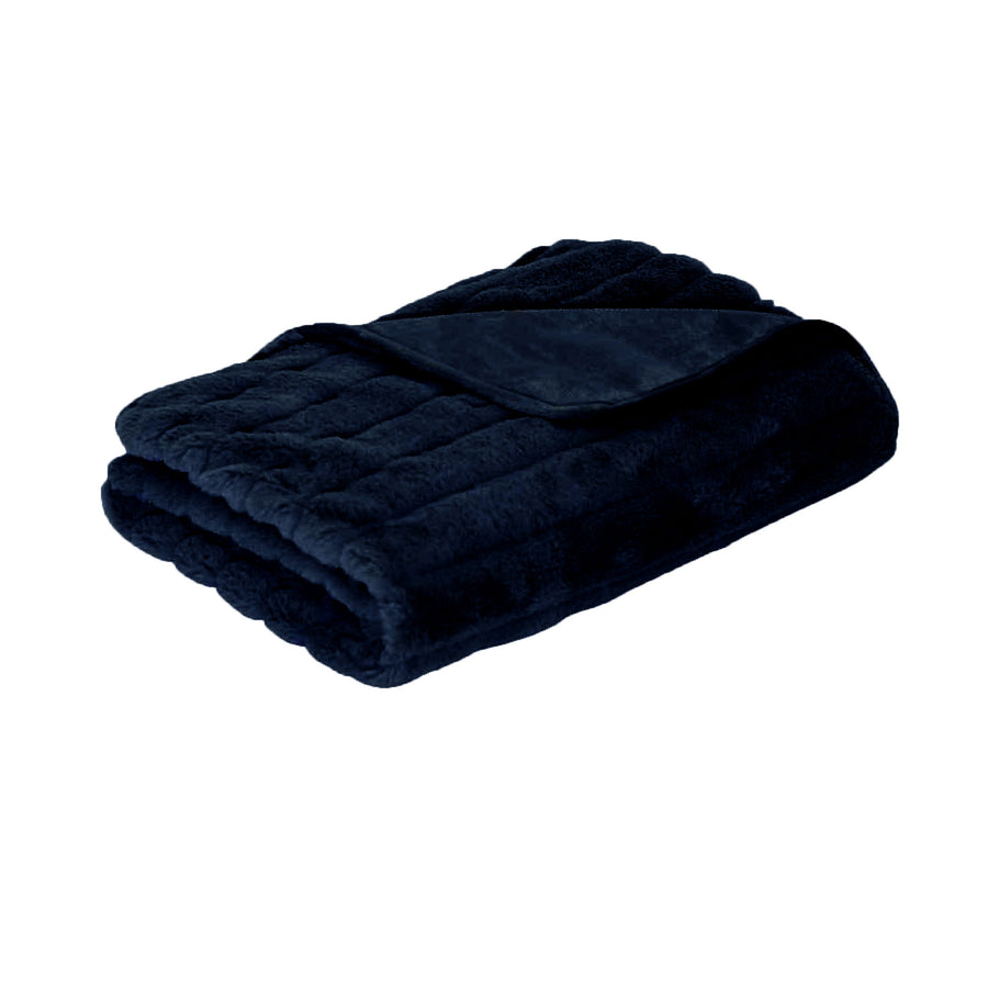 J.Elliot Home Plush Throw Indigo, Stripe Cut Pile, 125x150 cm - SuperSaverAU - view 1