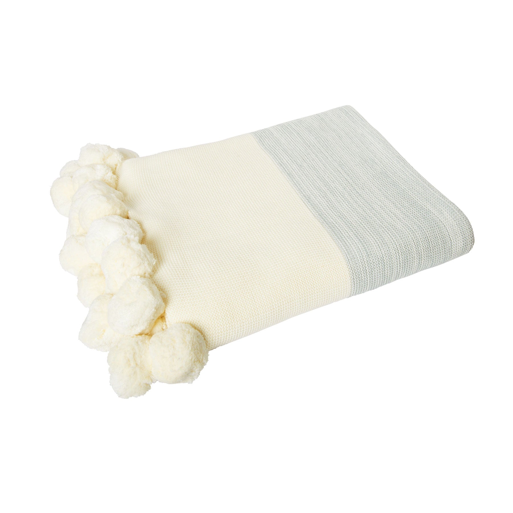 J.Elliot Home 100% Cotton Throw Rug Grey 125 x 150 cm with Pom Poms - SuperSaverAU - view 1