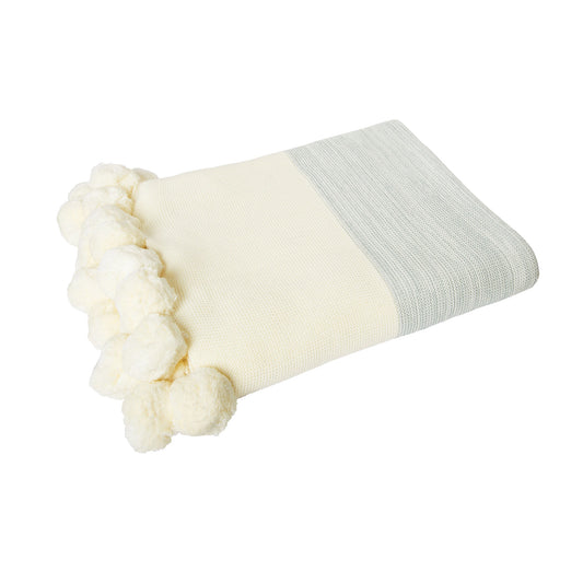 J.Elliot Home 100% Cotton Throw Rug Grey 125 x 150 cm with Pom Poms