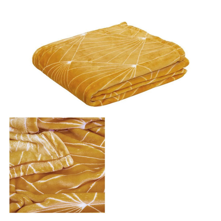 J.elliot Celeste Flannel Throw Rug 130 x 160 cm Geometric Design Mustard - SuperSaverAU - view 1