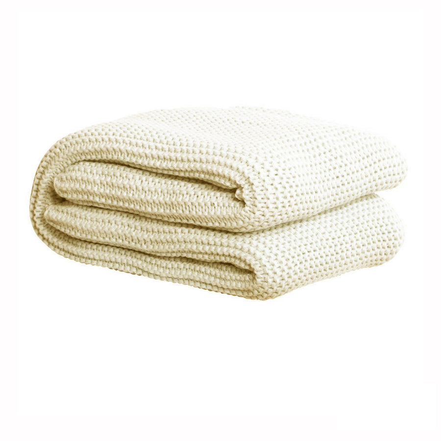 IDC Homewares Chunky Knit Throw 125 x 150 cm Ivory - Durable Acrylic, Machine Washable - SuperSaverAU - view 1