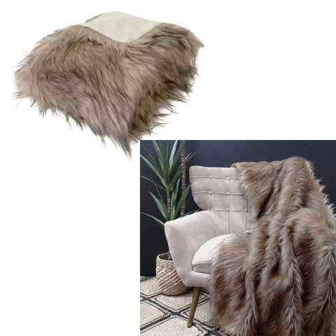 J Elliot Home Elk Luxury Faux Fur Throw 130 x 160cm - Taupe & Grey - SuperSaverAU - view 1