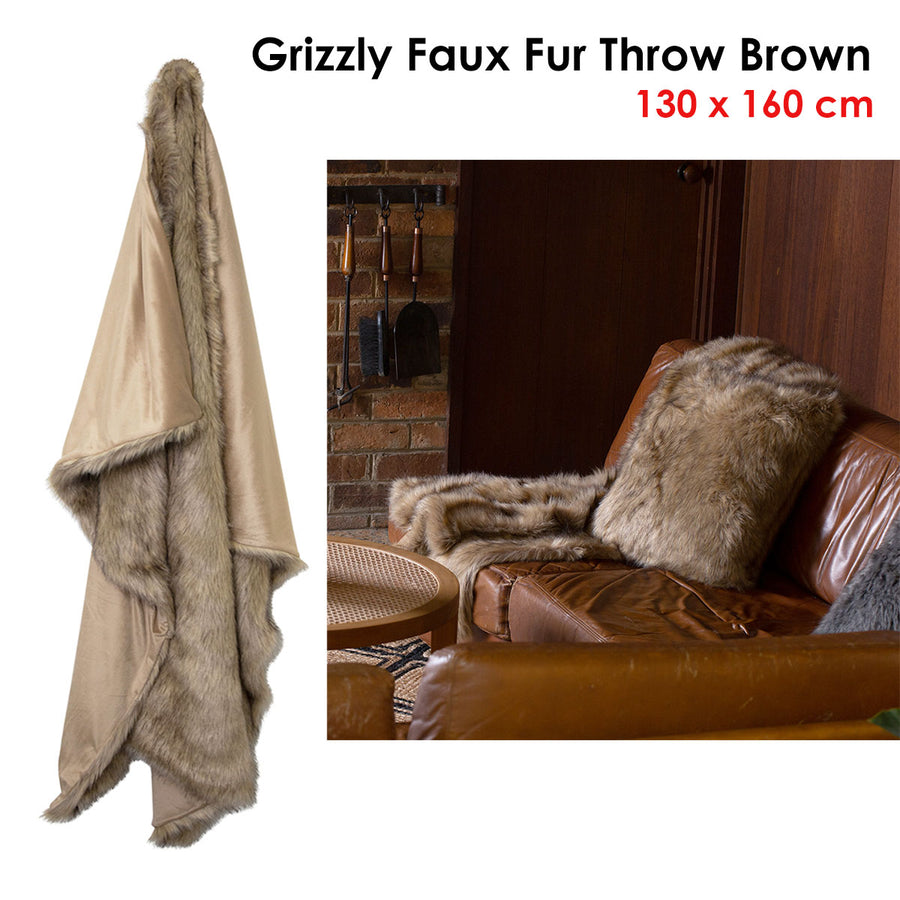 J Elliot Home Grizzly Brown Faux Fur Throw 130x160cm - Soft Touch Polyester - SuperSaverAU - view 1