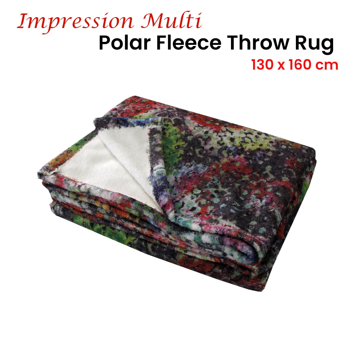 Multi Impression Polar Fleece Throw Rug 130 x 160 cm - Colorful Design, Machine Washable - SuperSaverAU - view 2
