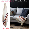 J.elliot Woven Throw Rug 125 x 150 cm - Indigo Coral Stripes with Tassels - SuperSaverAU - view 2
