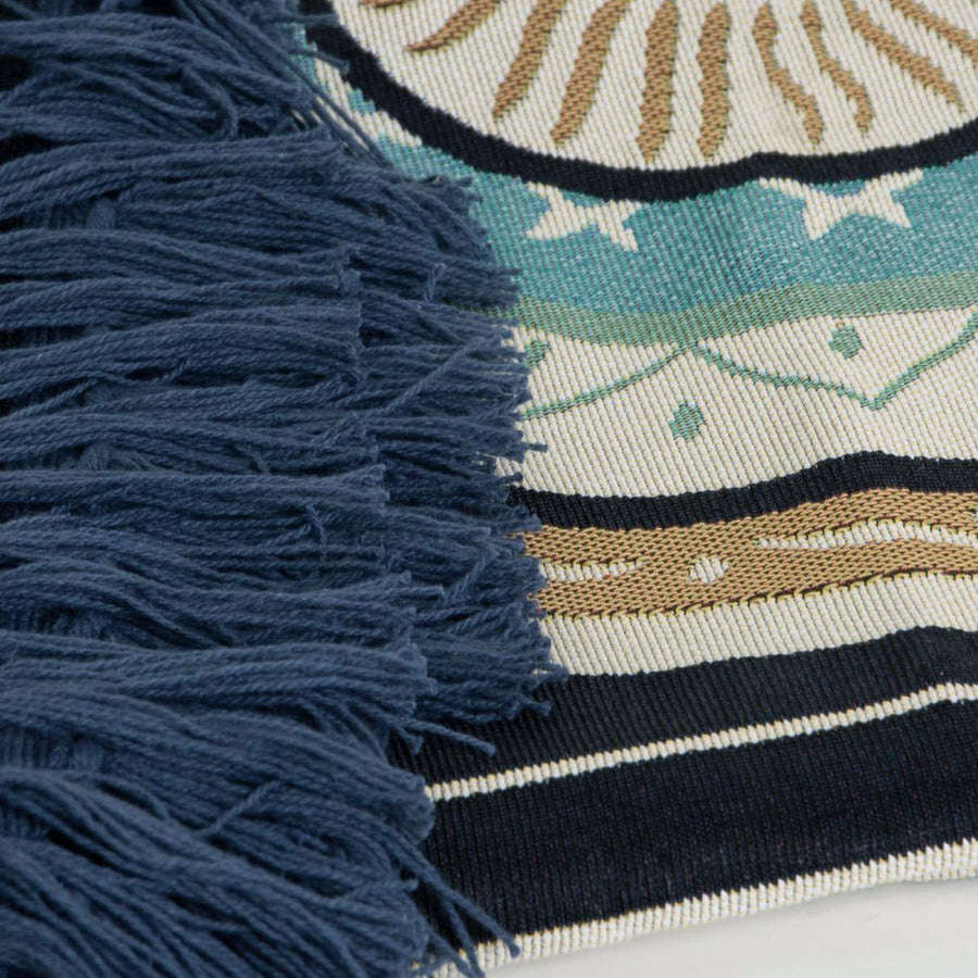 J Elliot Home Kasbah Luxury Fringe Throw 130 x 160cm Blue - Versatile Design - SuperSaverAU - view 1