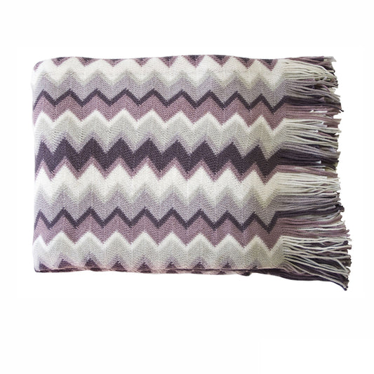 IDC Chevron Knitted Throw Rug Lilac Mix 127 x 152 cm - Soft & Cozy Acrylic