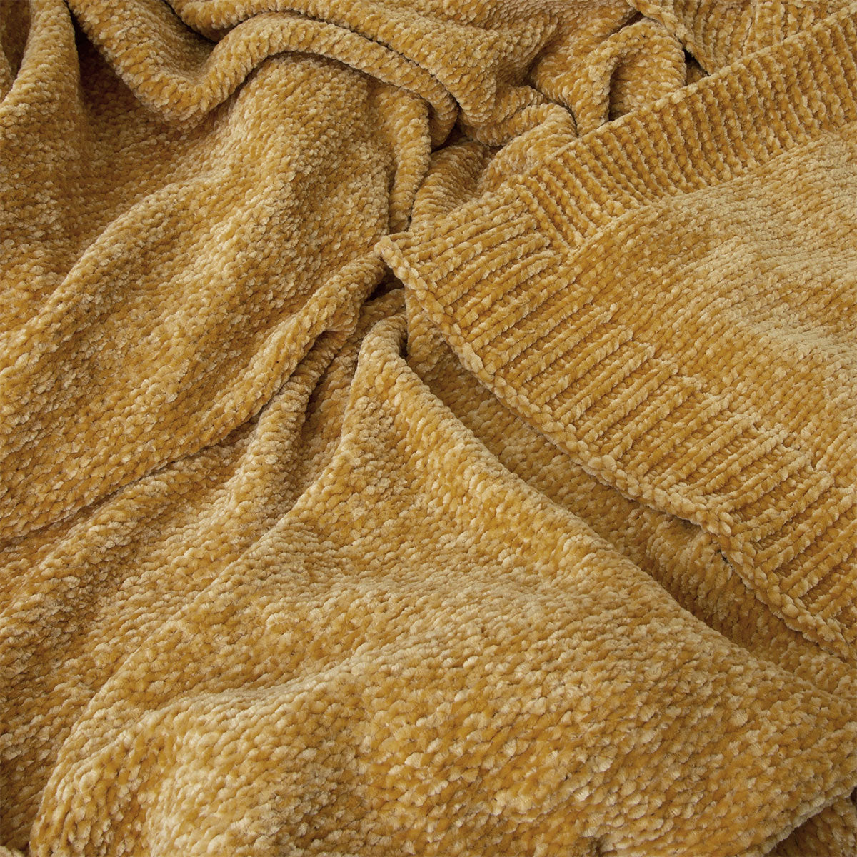 J Elliot Home Leslie Chenille Throw 130 x 160 cm - Soft Touch Polyester, Ochre - SuperSaverAU - view 1