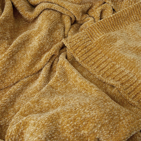 J Elliot Home Leslie Chenille Throw 130 x 160 cm - Soft Touch Polyester, Ochre - SuperSaverAU - view 1